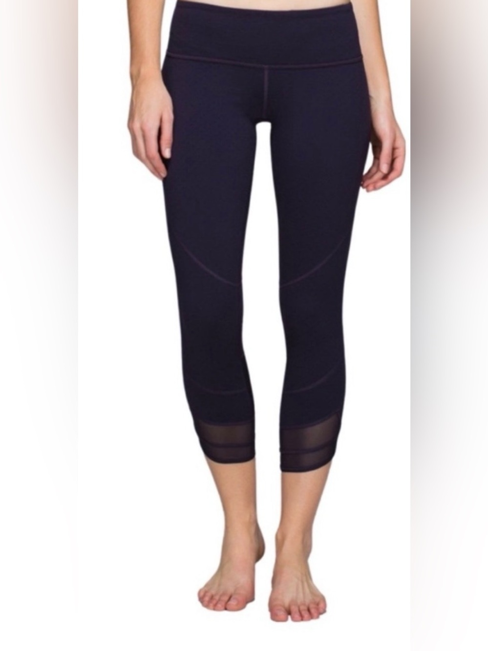 lululemon athletica Black Capri Leggings with Mesh Hem